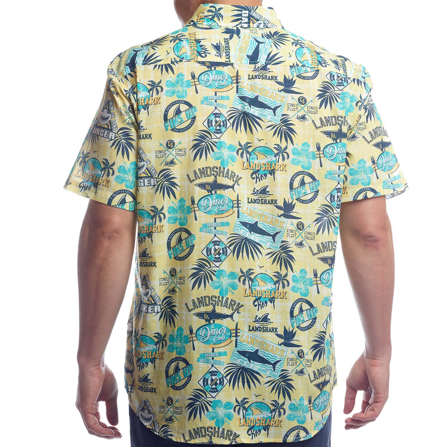 Landshark Button Down Short Sleeve Hawaiian Yellow Men's Shirt