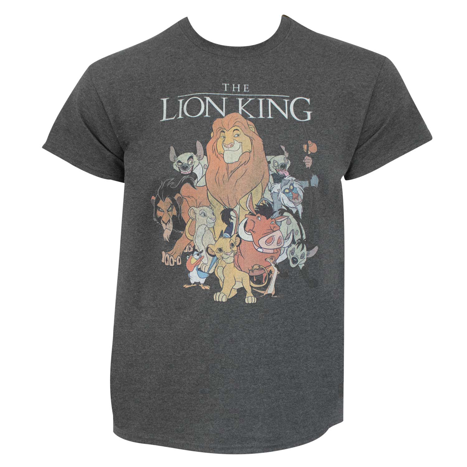 Lion King Distressed Group Shot Grey Tee Shirt
