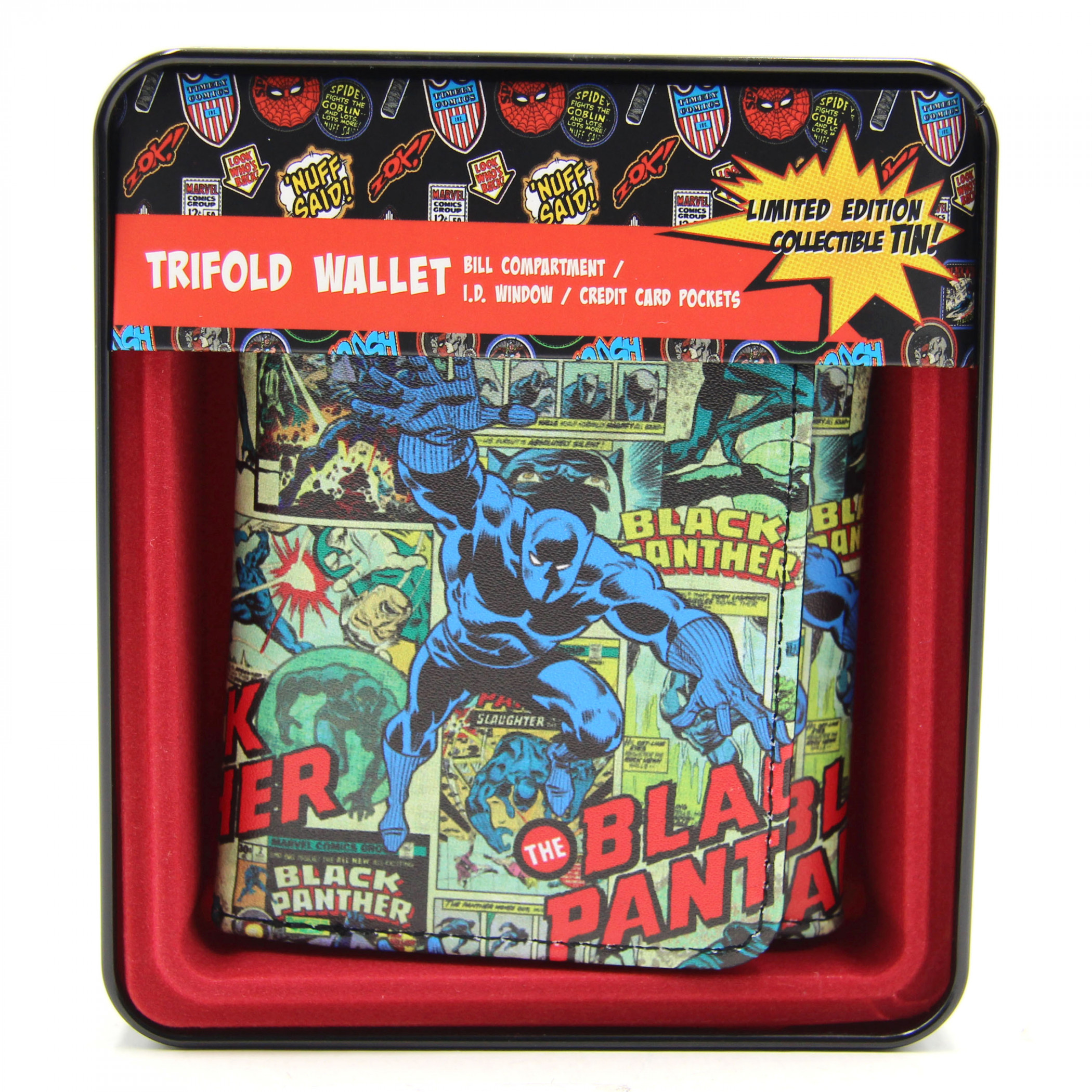 Black Panther Pounce Comic Covers Trifold Wallet in Collectors Tin