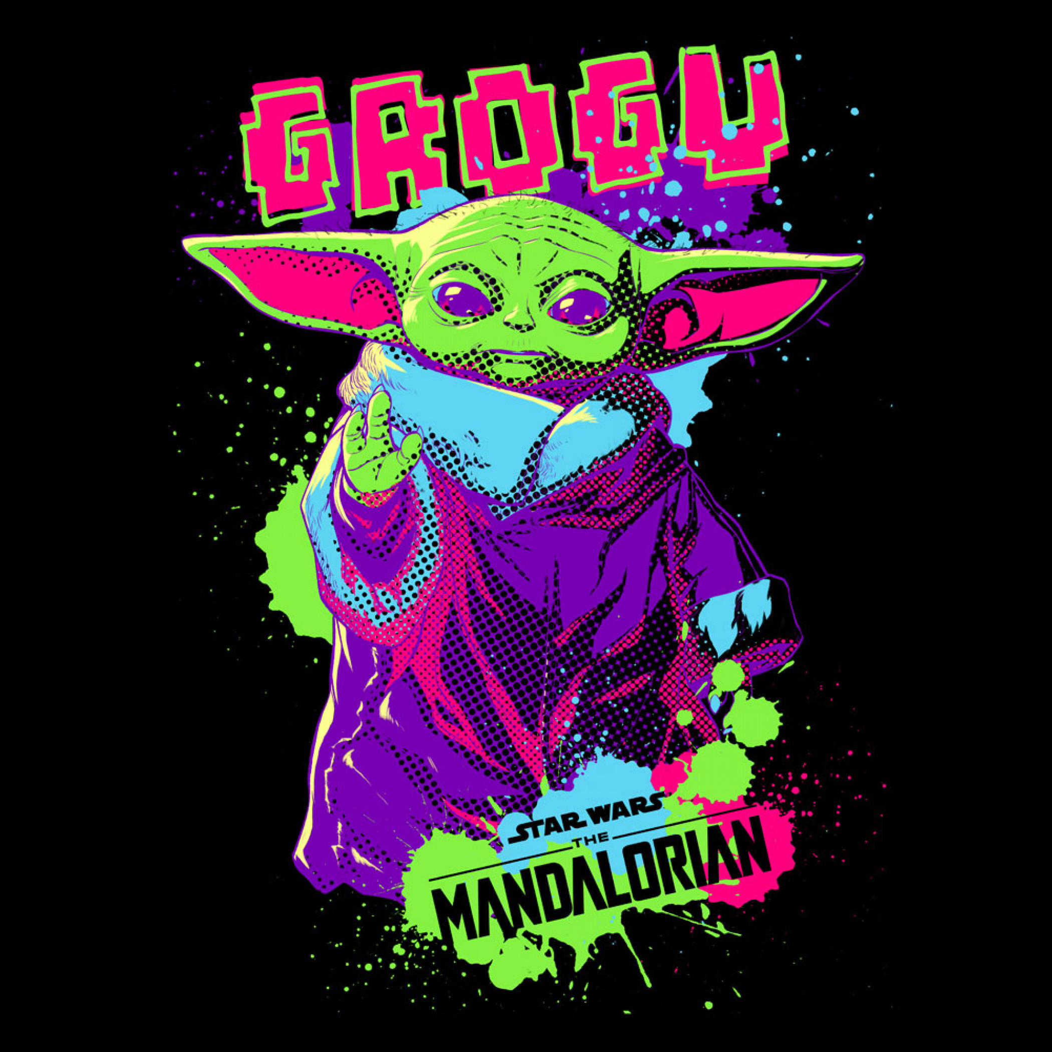 Star Wars The Mandalorian Neon Retro Styled Grogu The Child T-Shirt