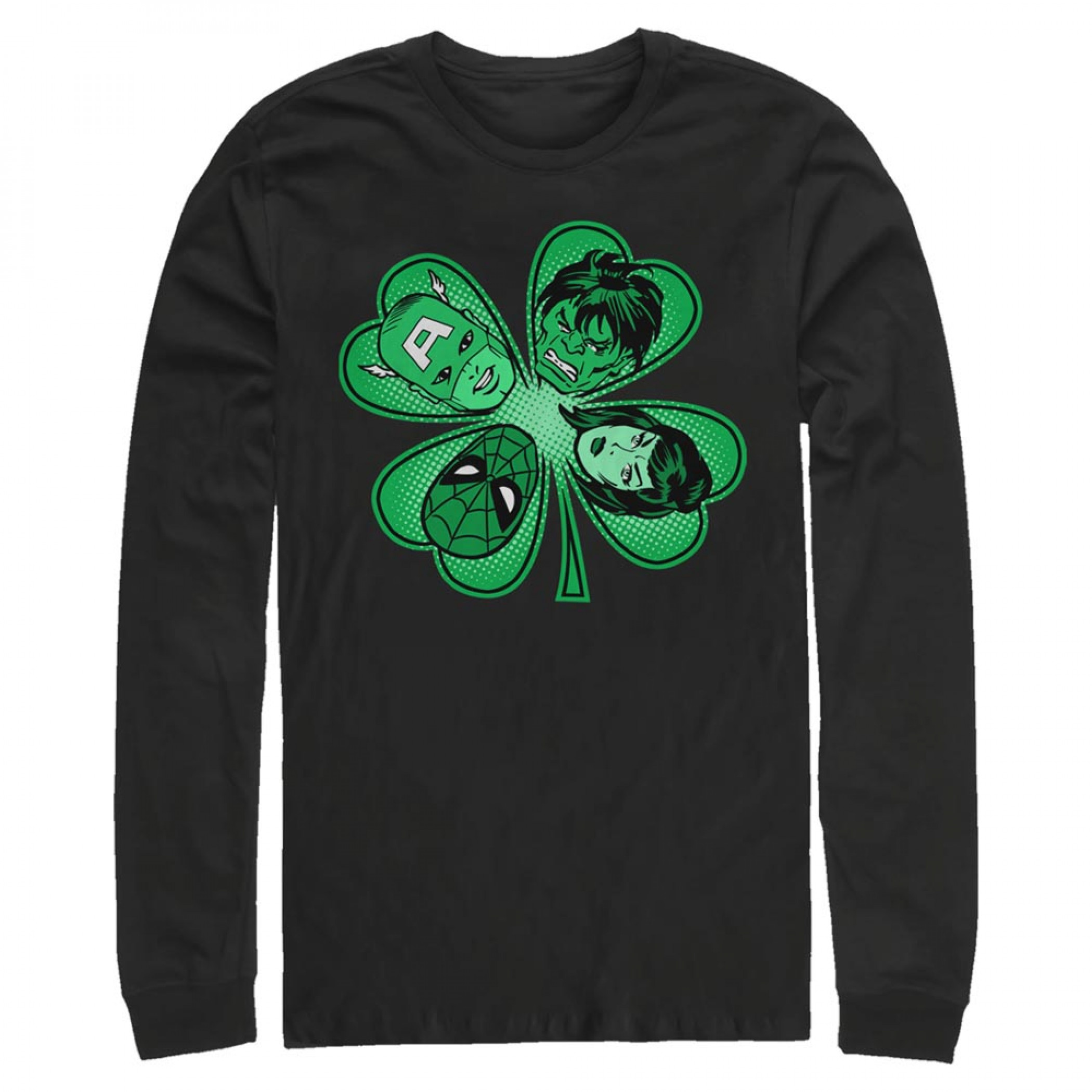 Avengers Heroes Shamrock Black Long Sleeve Shirt