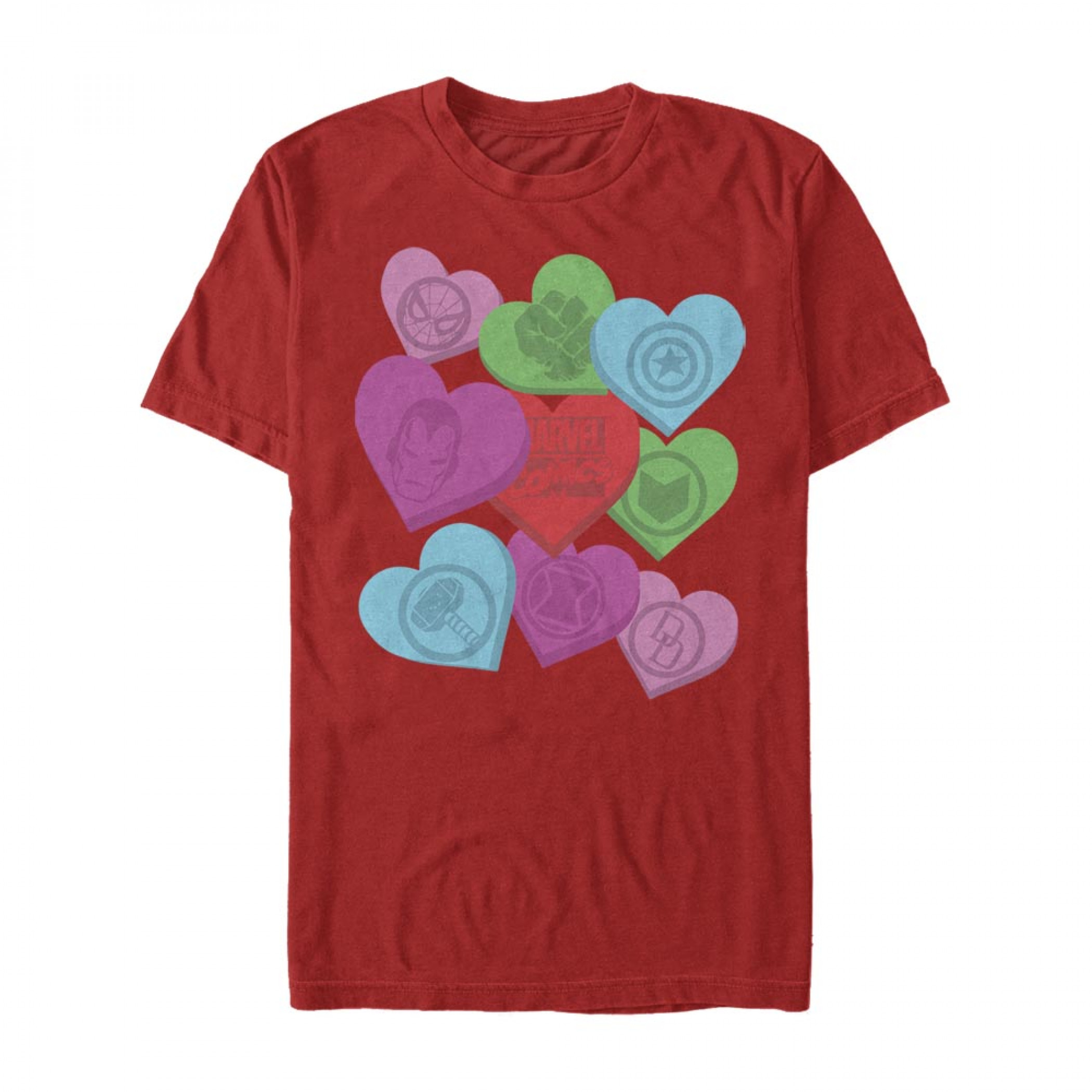 Marvel Heroes Valentine Candy Hearts Red T-Shirt