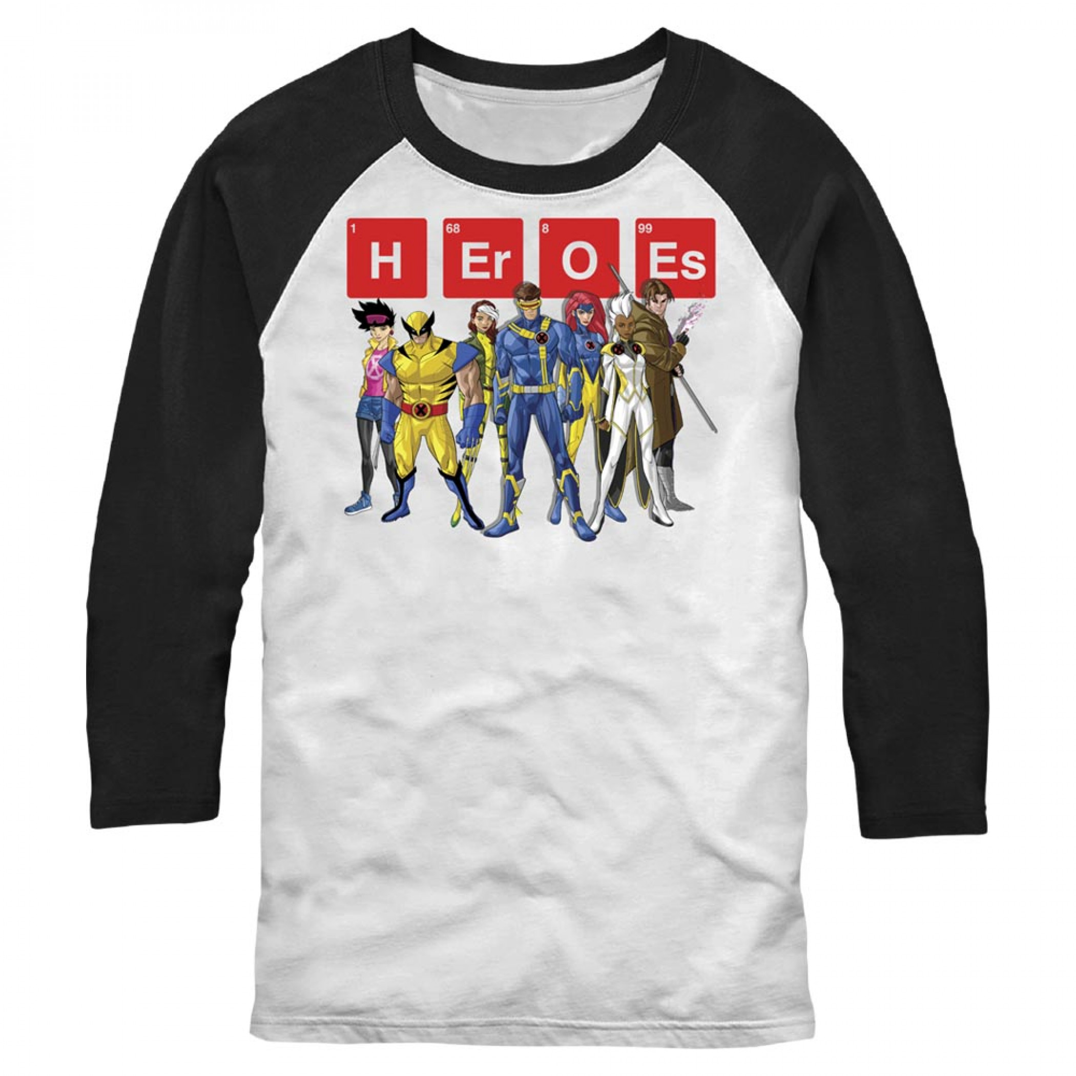 X-Men Heroes Periodic Table of Mutants 3/4 Sleeve Raglan T-Shirt