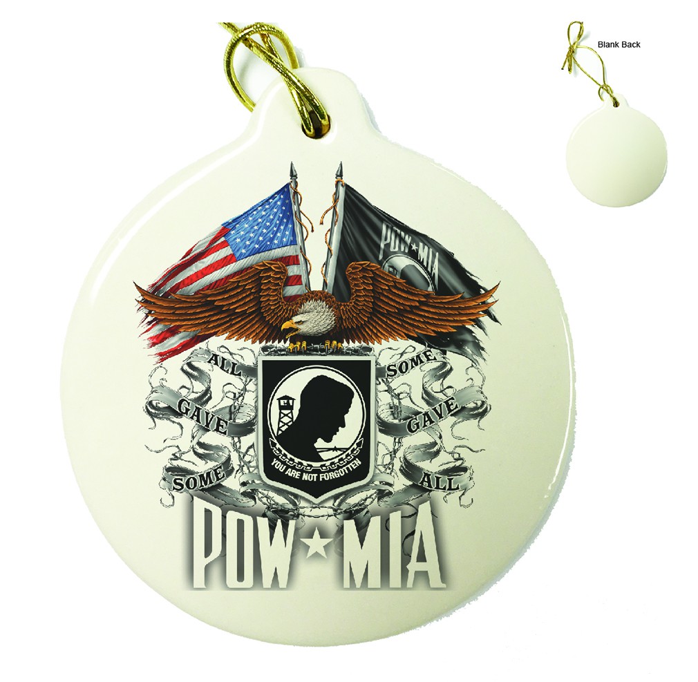 Double Flag Eagle POW Porcelain Ornament