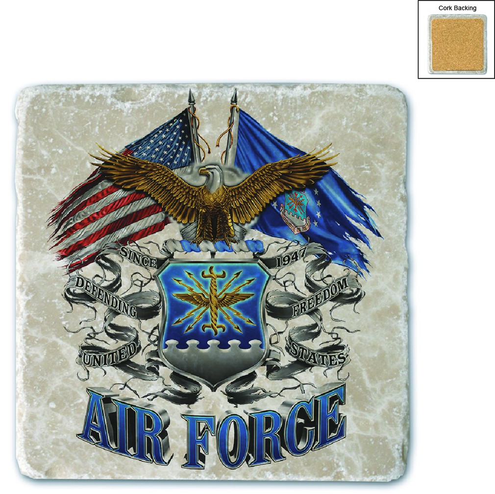 US Double Flag Air Force Eagle Stone Coaster