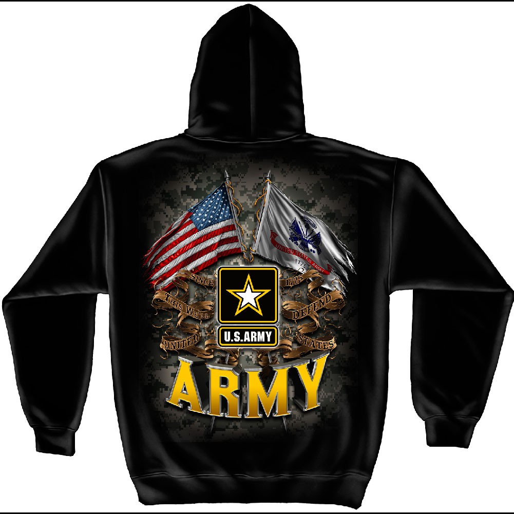 US Army Double Flags Black Hoodie