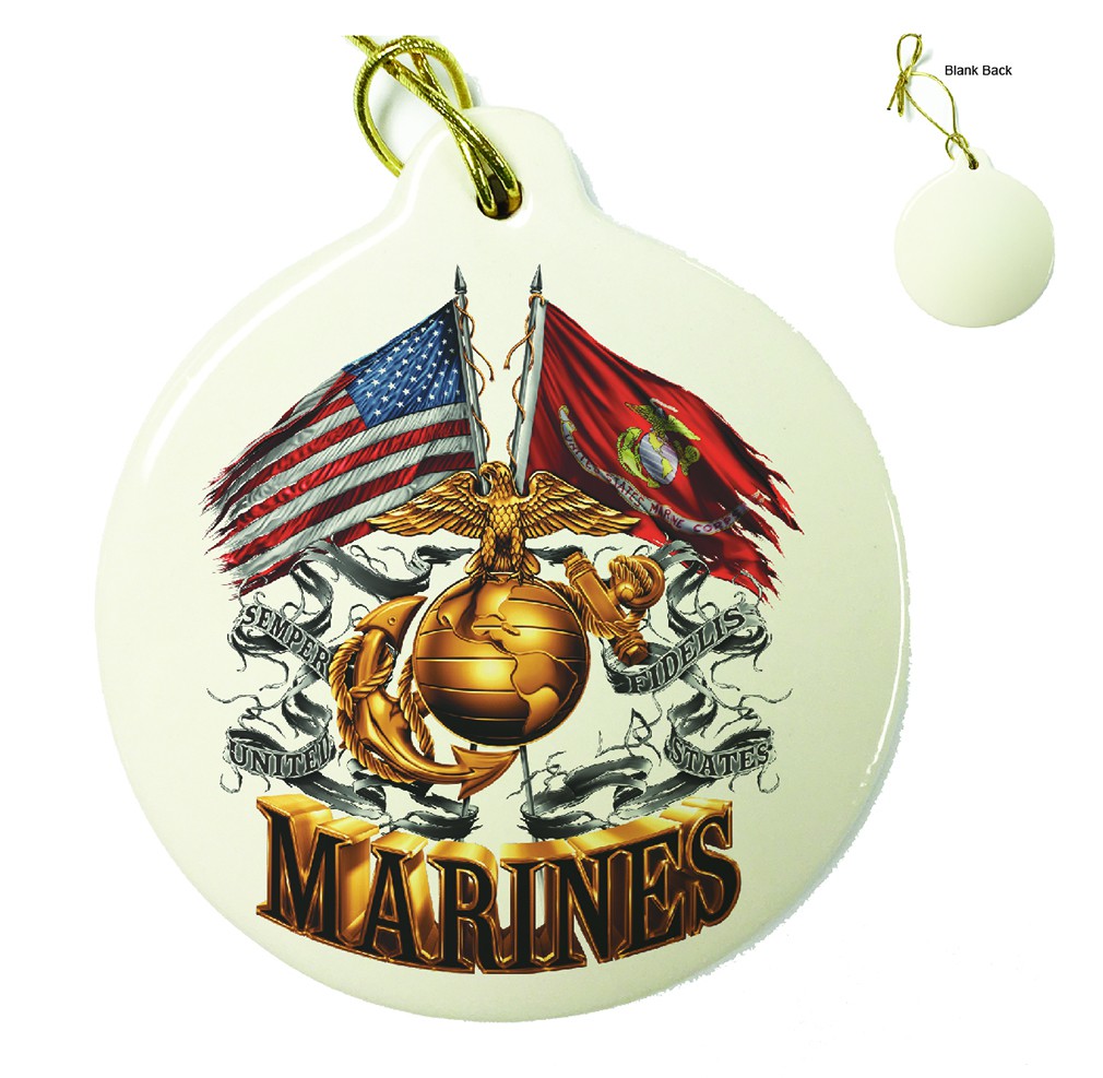 Double Flag US Marine Corps Porcelain Ornament