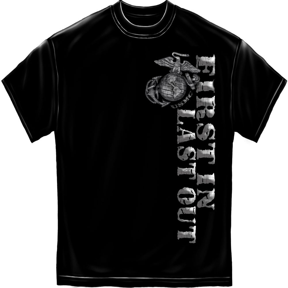 USMC Marines First In Foil Black T-Shirt