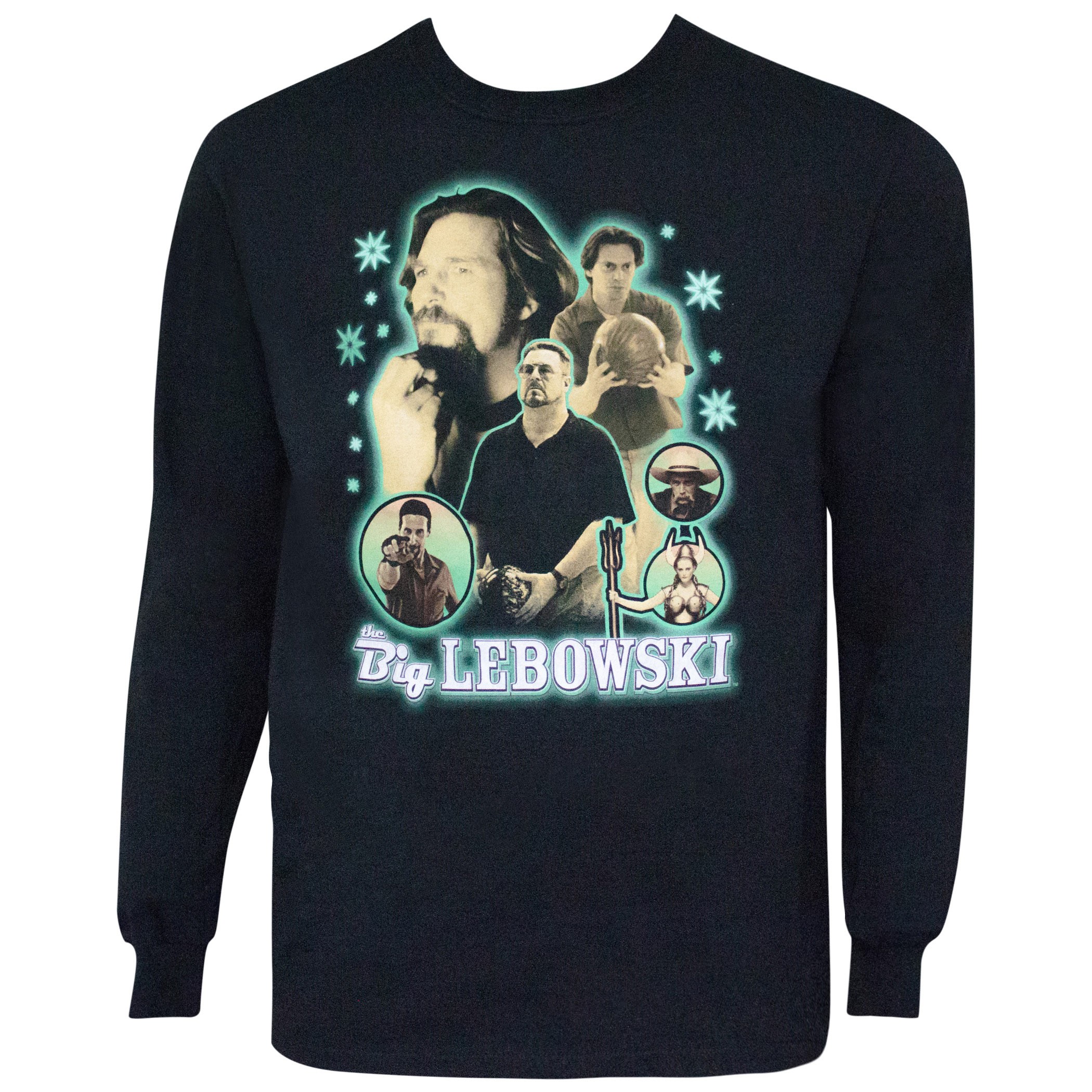 Big Lebowski Neon Bowling Collage Long Sleeve Tee Shirt
