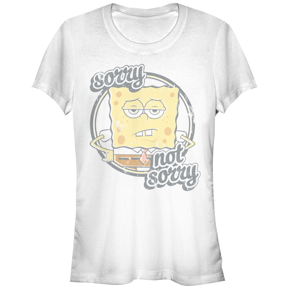 SpongeBob Squarepants Sorry Not Sorry Ladies White Tee Shirt