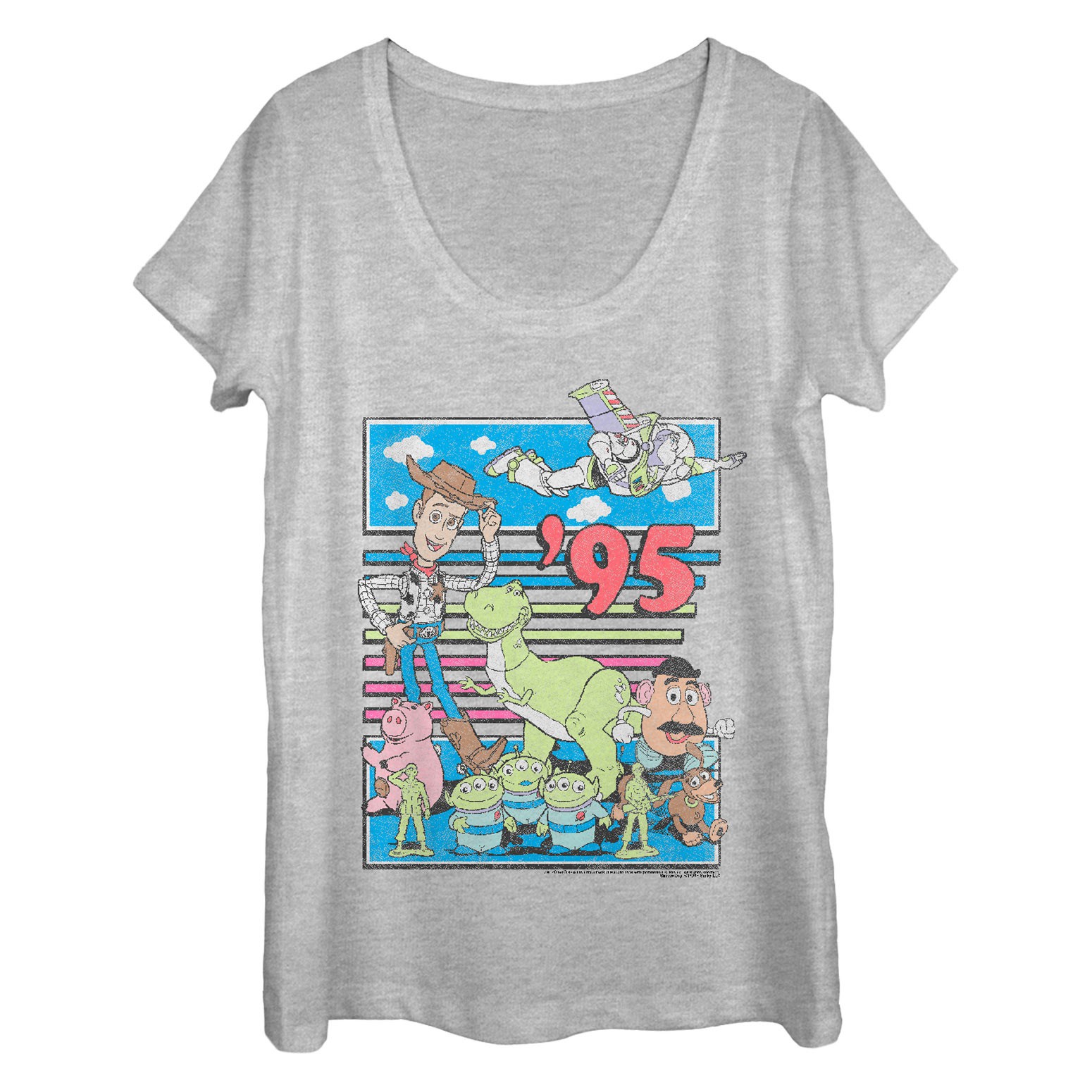 Toy Story '95 Ladies Grey Scoop Neck Tee Shirt