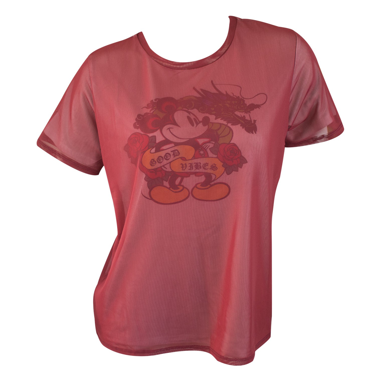 Mickey Mouse Red Good Vibes Ladies Tee Shirt