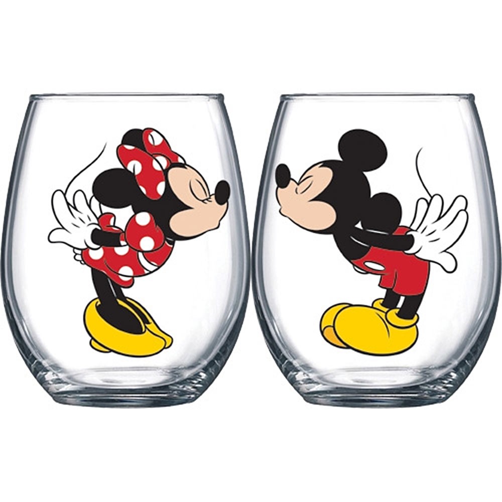 Mickey And Minnie Kissing 14.5 oz Wine Glass Set
