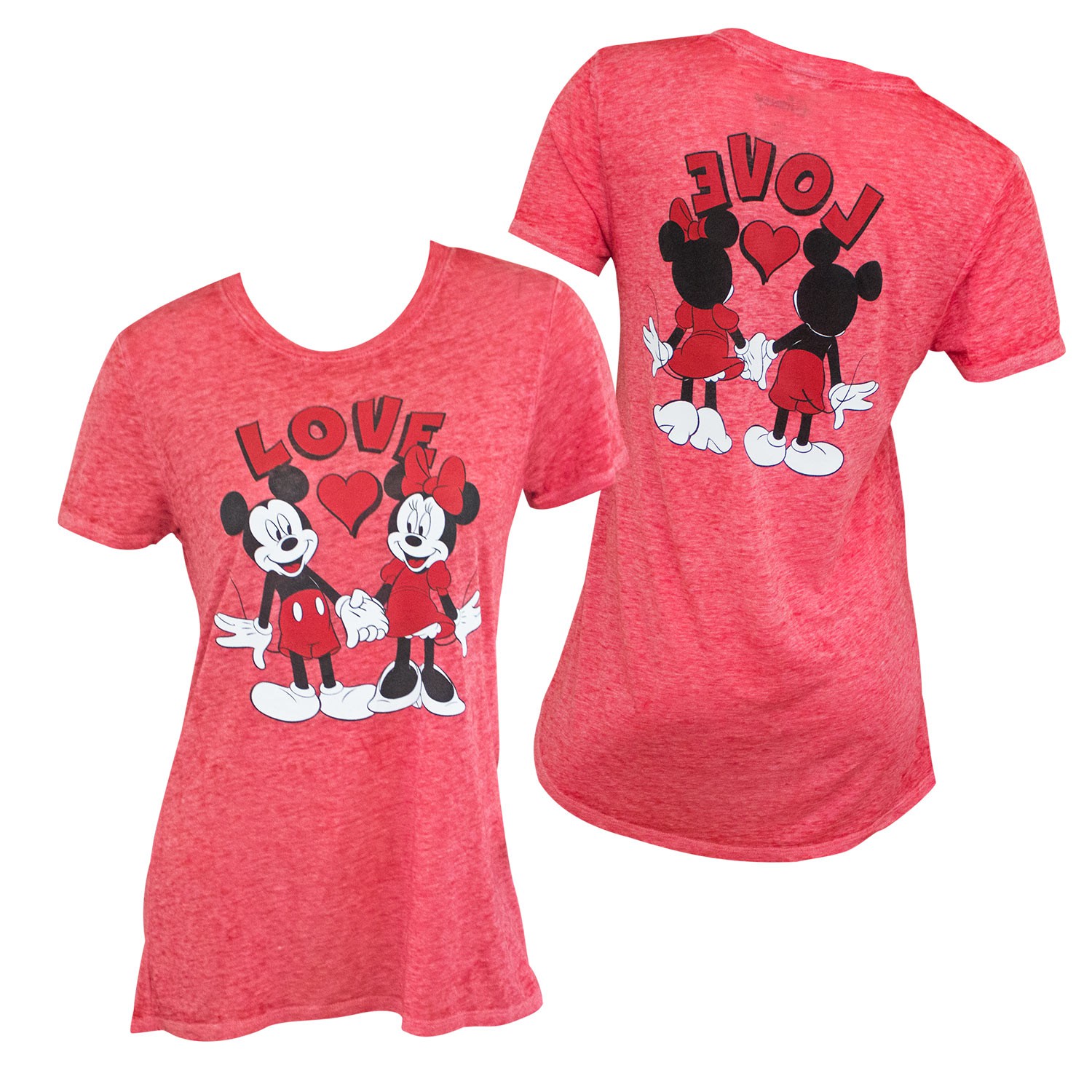 Mickey And Minnie Mouse Love Front Back Women's Red T-Shirt