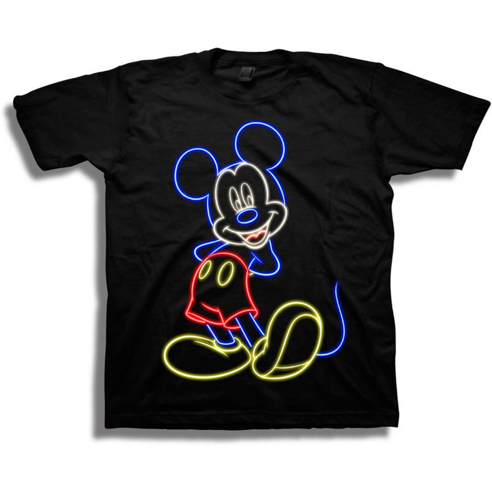 Mickey Mouse Neon Youth Black Tee Shirt