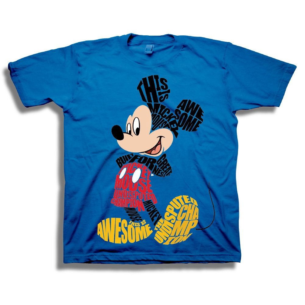 Mickey Mouse Typographic Art Youth Blue Tee Shirt