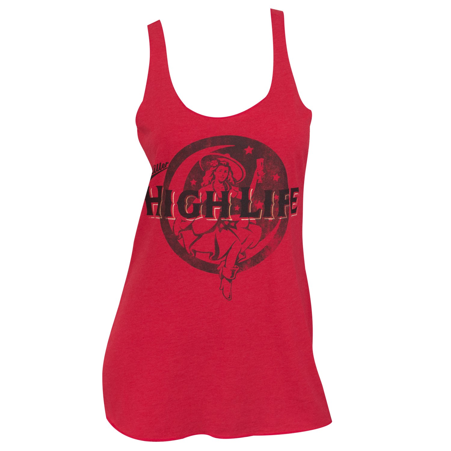 Miller High Life Beer Faded Lady Red Racerback Ladies Tank Top