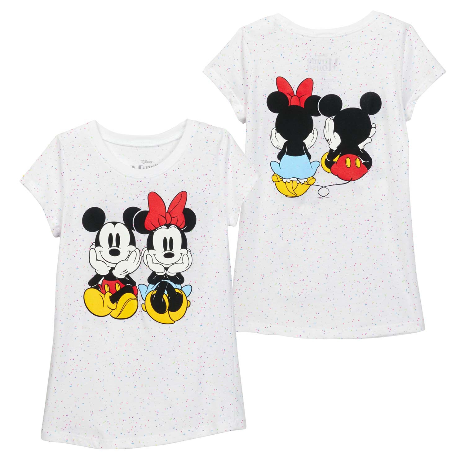Mickey And Minnie Mouse Confetti White Big Girls White T-Shirt