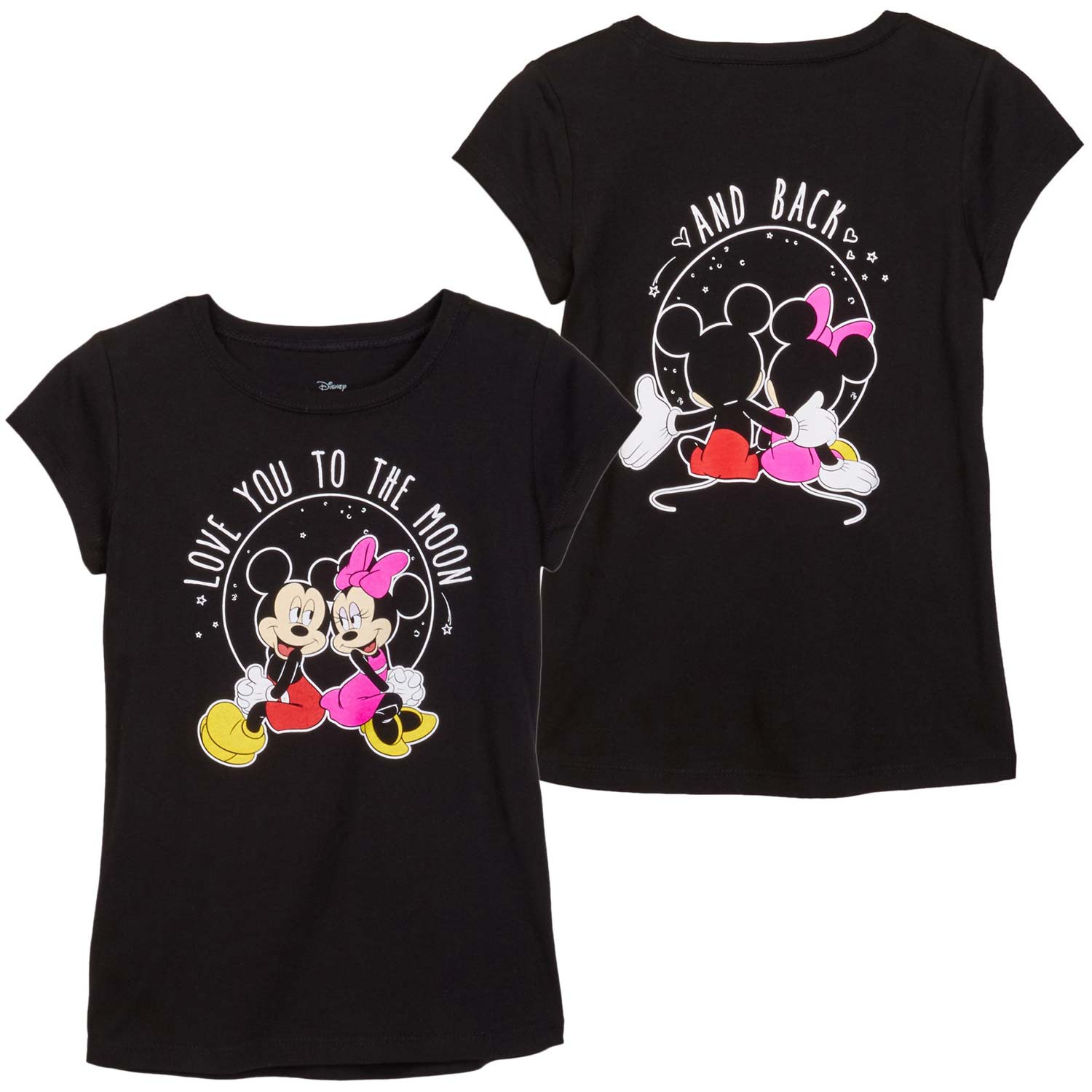 Mickey And Minnie To The Moon And Back Youth Girls Black T-Shirt