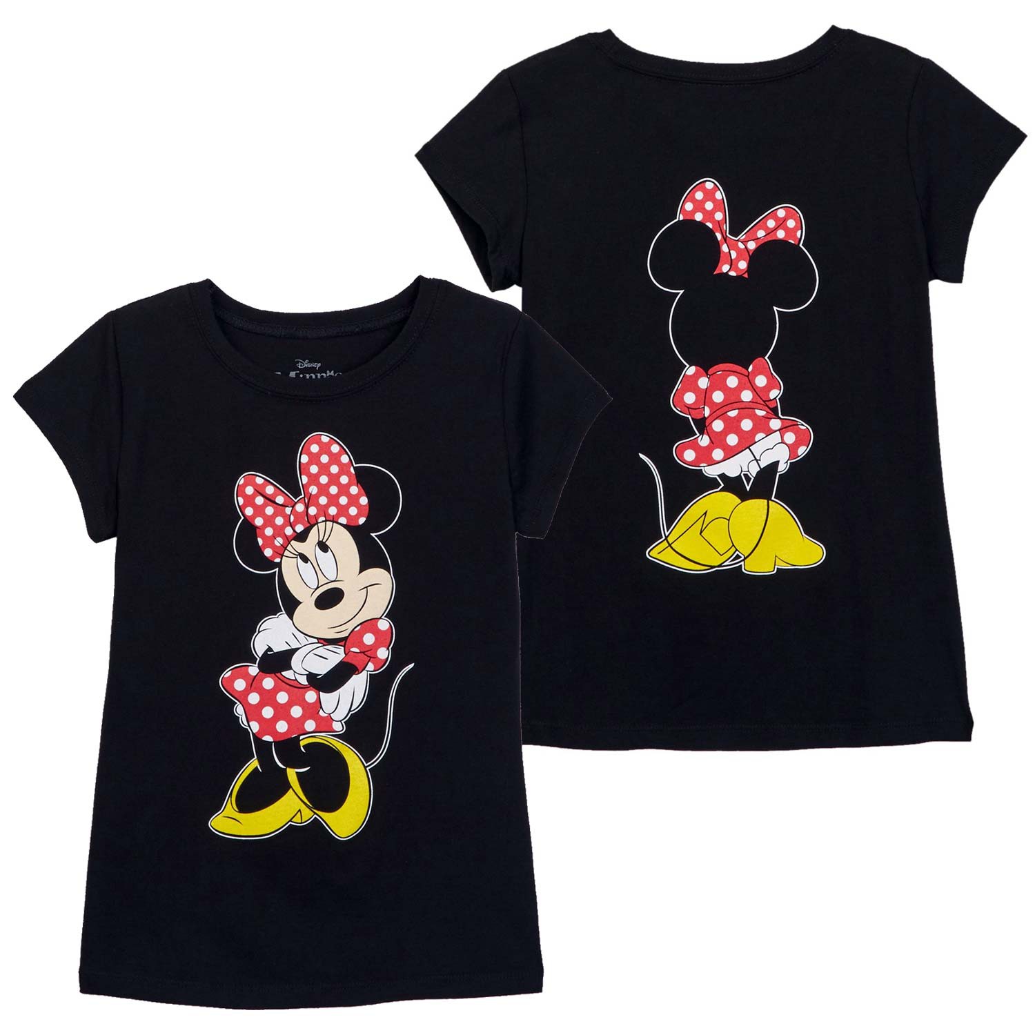 Minnie Mouse Front Back Print Girls Youth Black T-Shirt