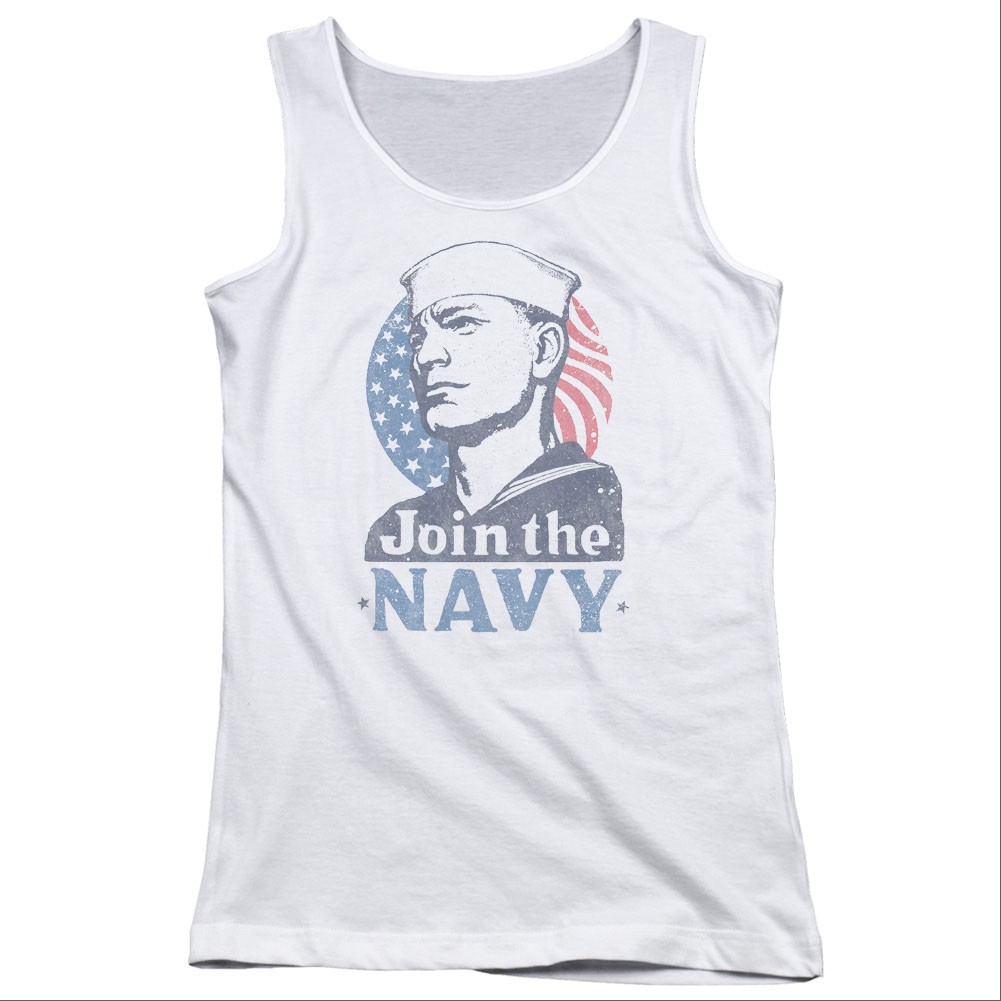 US Navy Join Now White Juniors Tank Top