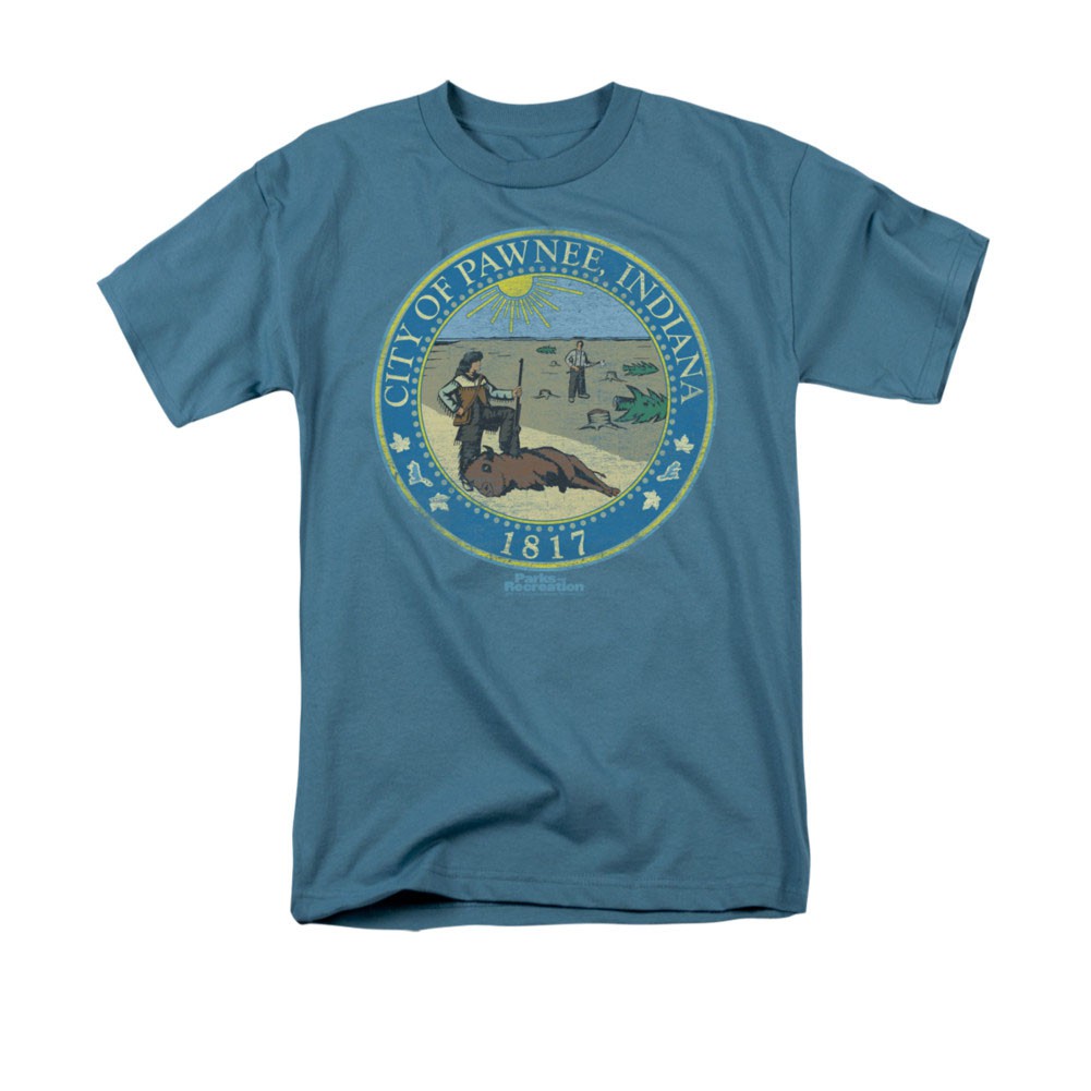 Parks & Recreation Distressed Pawnee Seal Blue Tee Shirt