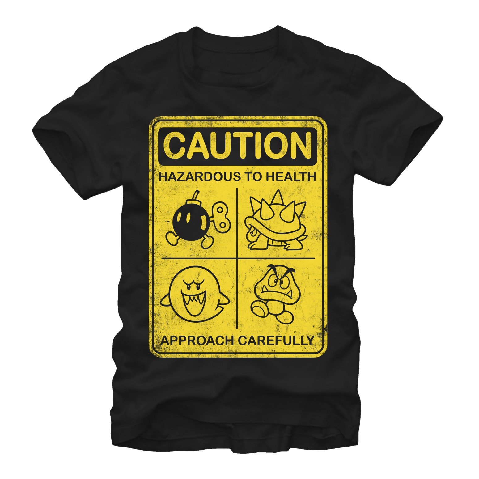 Nintendo Mario Caution Sign Black T-Shirt