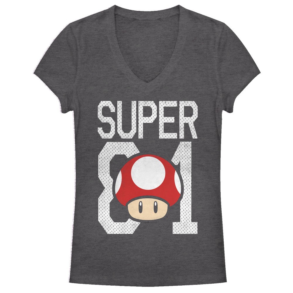Nintendo Mario Super 81 Mushroom Gray Juniors T-Shirt