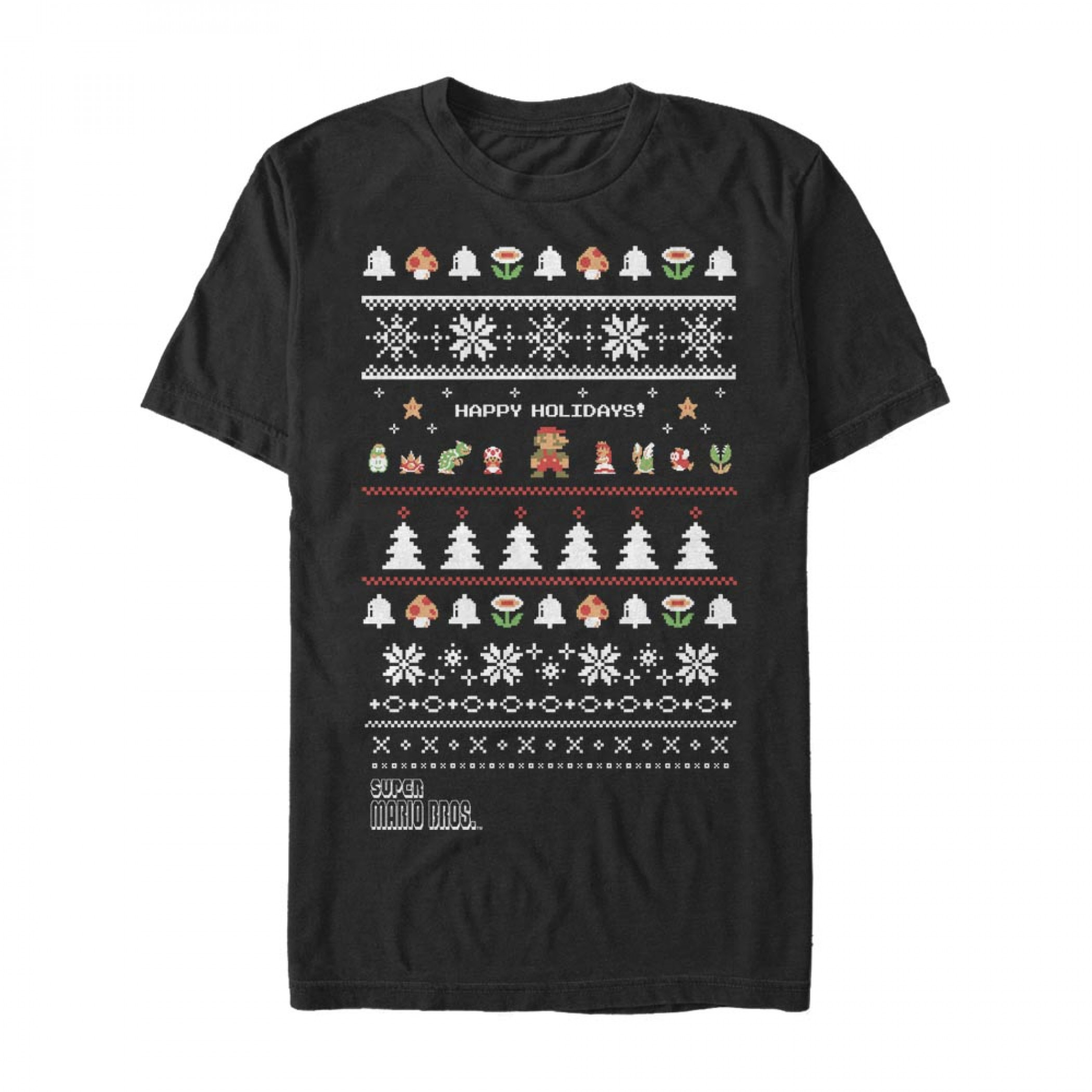 Nintendo Super Mario Bros. Happy Holidays Ugly Sweater Style T-Shirt