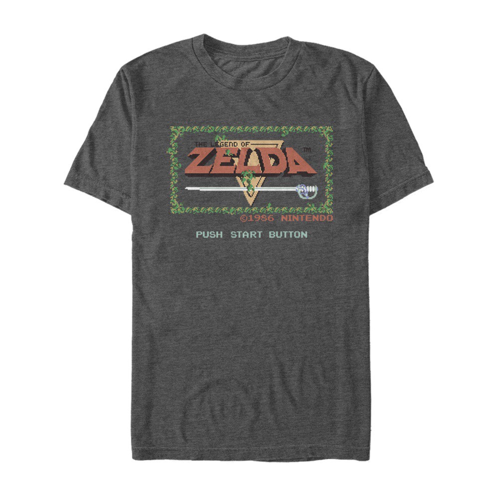 Legend of Zelda Pixelated Start Screen Men's Grey T-Shirt