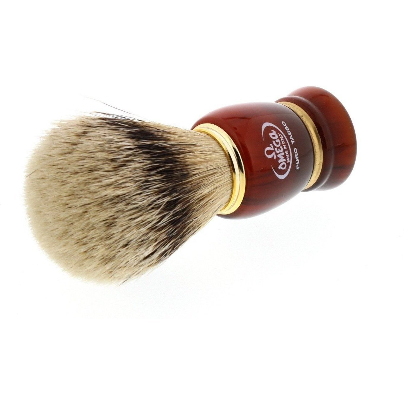 Omega Faux Ivory Faceted and Round Handle Silver Tip Shaving Brush