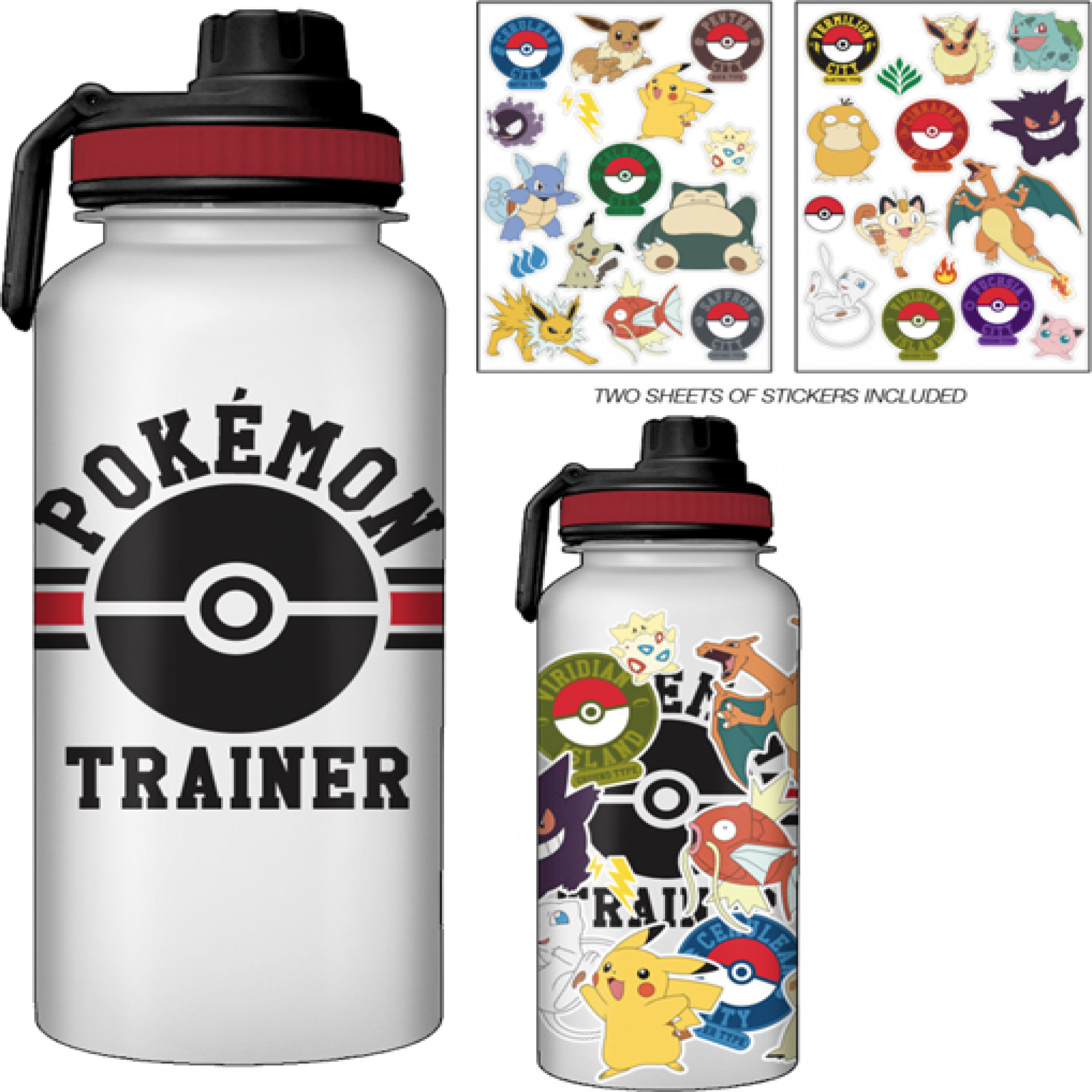 Pokemon Trainer with Various Pokemon 32oz. Twist Bottle & Sticker Set