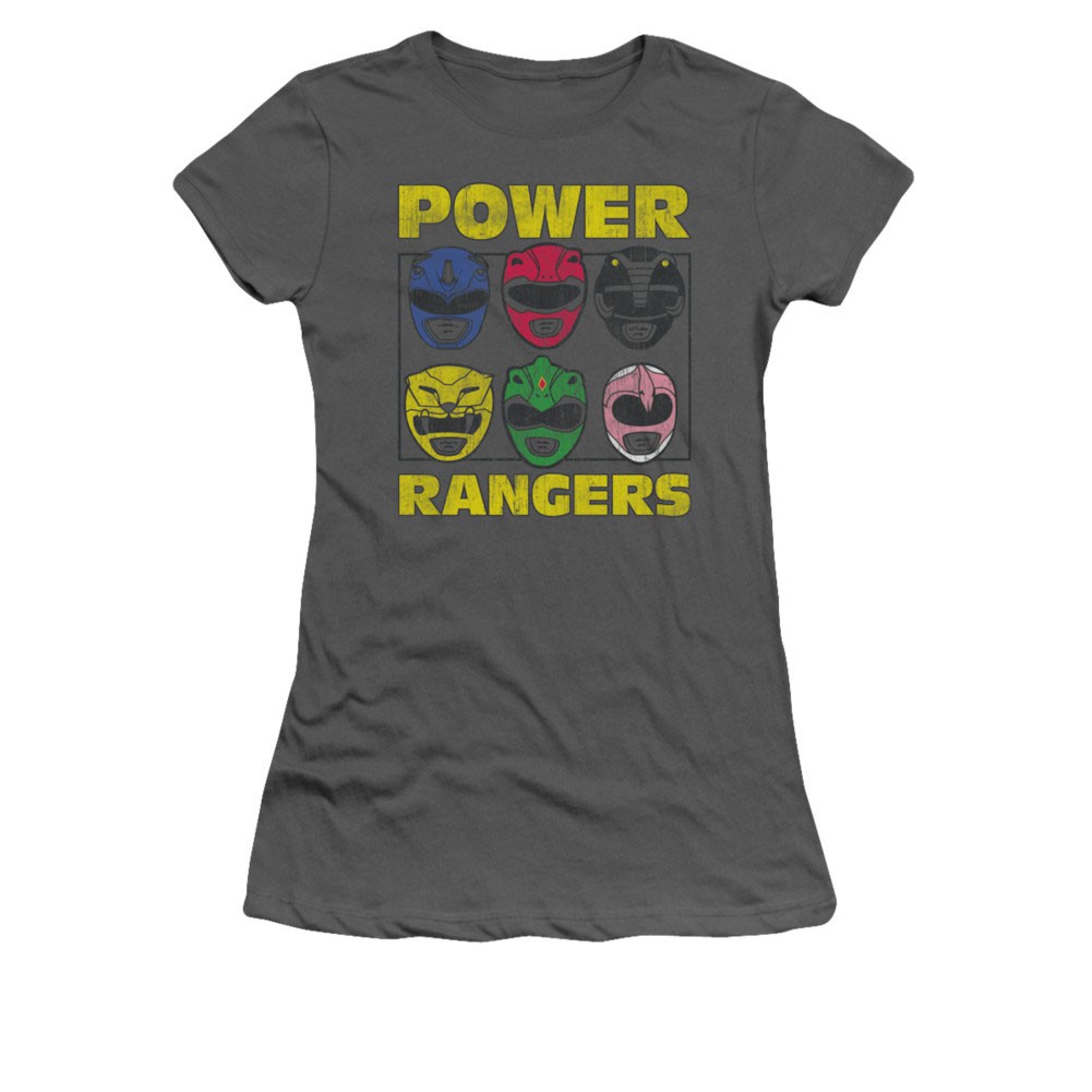Power Rangers Heads Gray Juniors T-Shirt