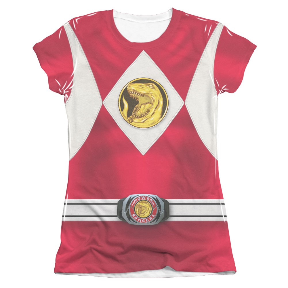 Power Rangers Emblem Costume Red Sublimation Juniors T-Shirt