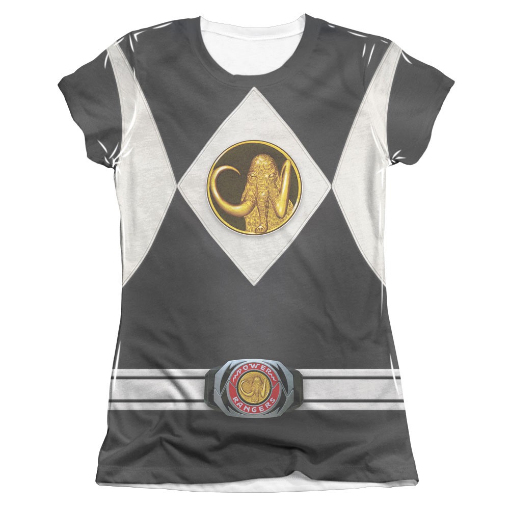 Power Rangers Emblem Costume Black Sublimation Juniors T-Shirt