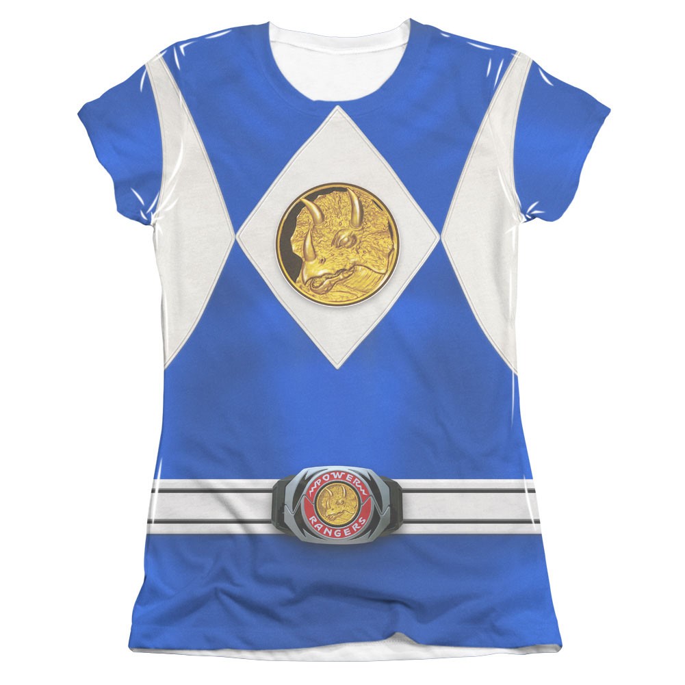 Power Rangers Emblem Costume Blue Sublimation Juniors Tee Shirt