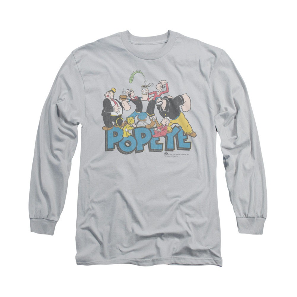 Popeye The Gang Gray Long Sleeve T-Shirt