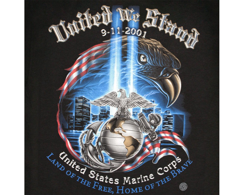 Patriotic USA United We Stand Marine Corps Blac Tee Shirt