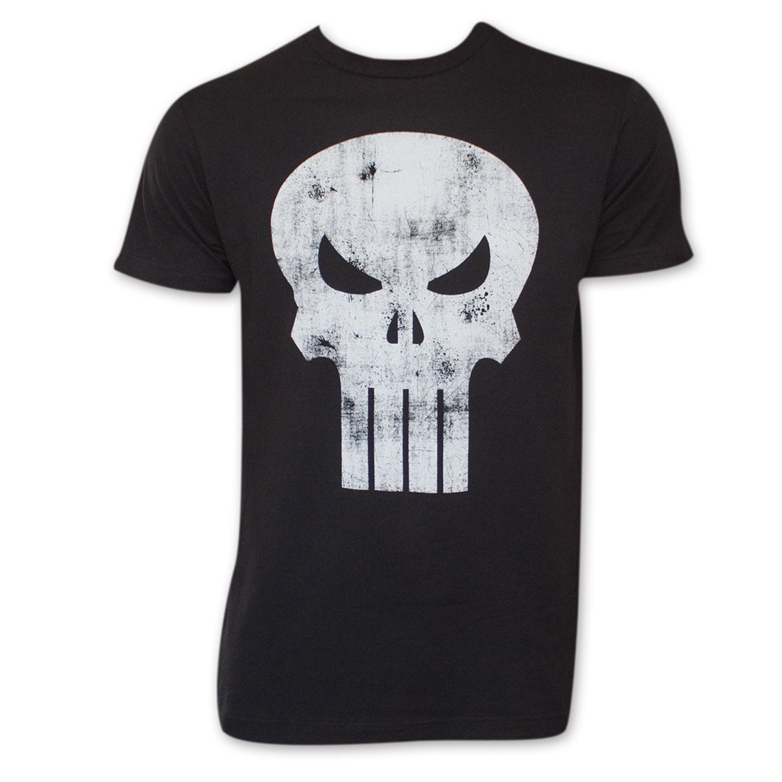 Black Distressed Punisher Skull Logo T-Shirt