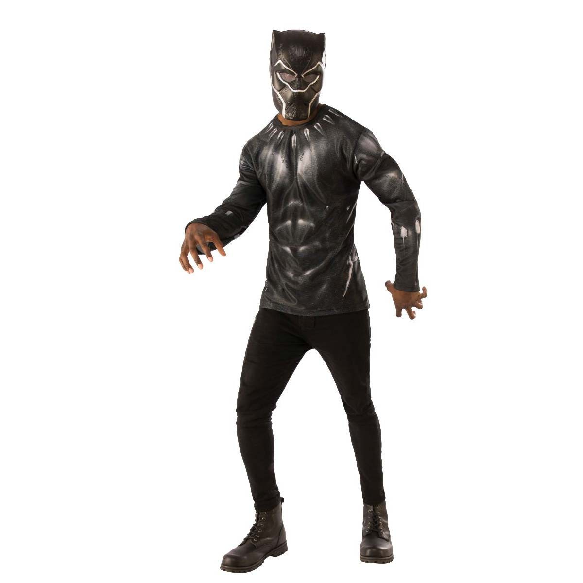 Black Panther Men's Costume Shirt Mask Halloween Set