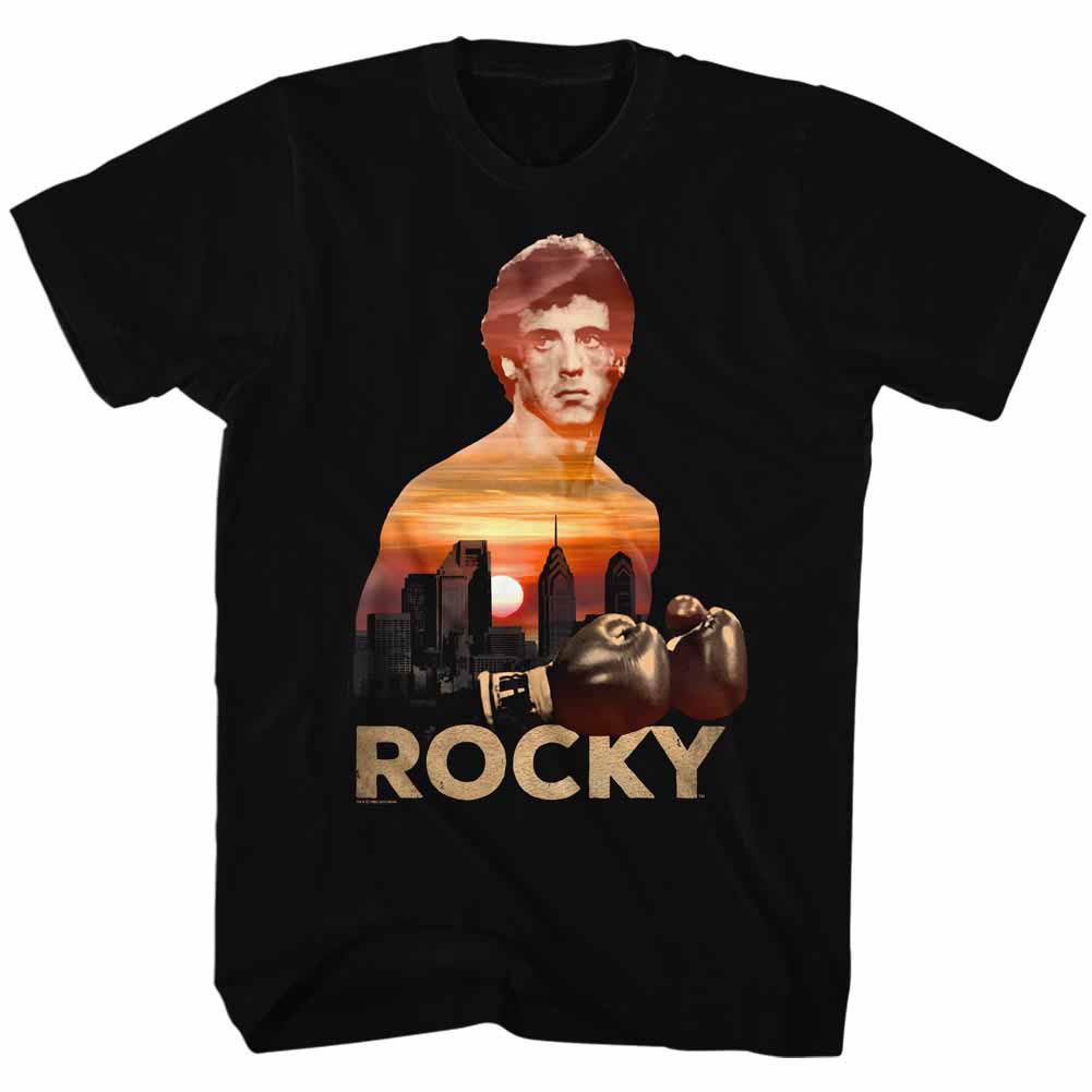 Rocky Sunset Over Philly Black T-Shirt