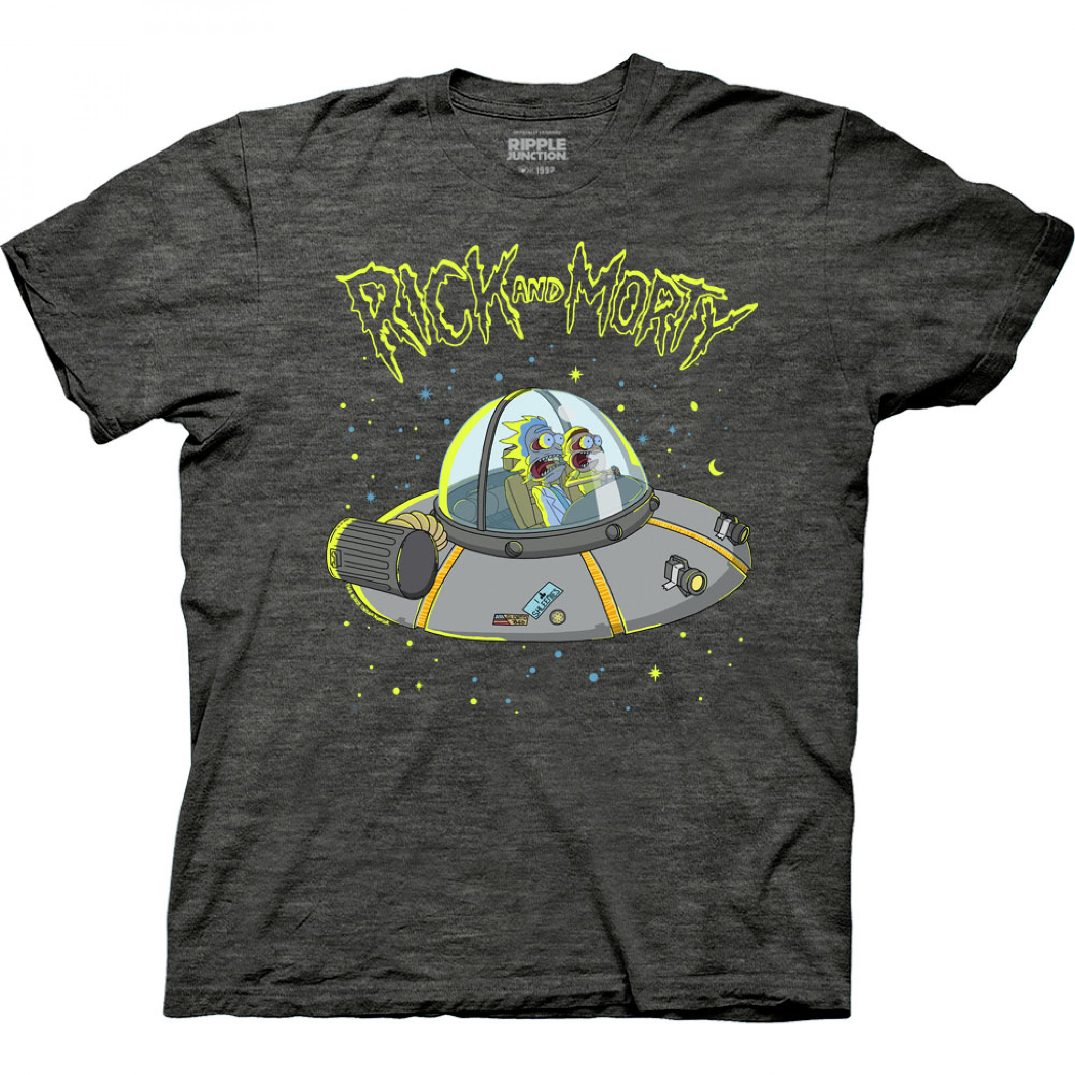 Rick and Morty Distorted Faces in Space Ship T-Shirt