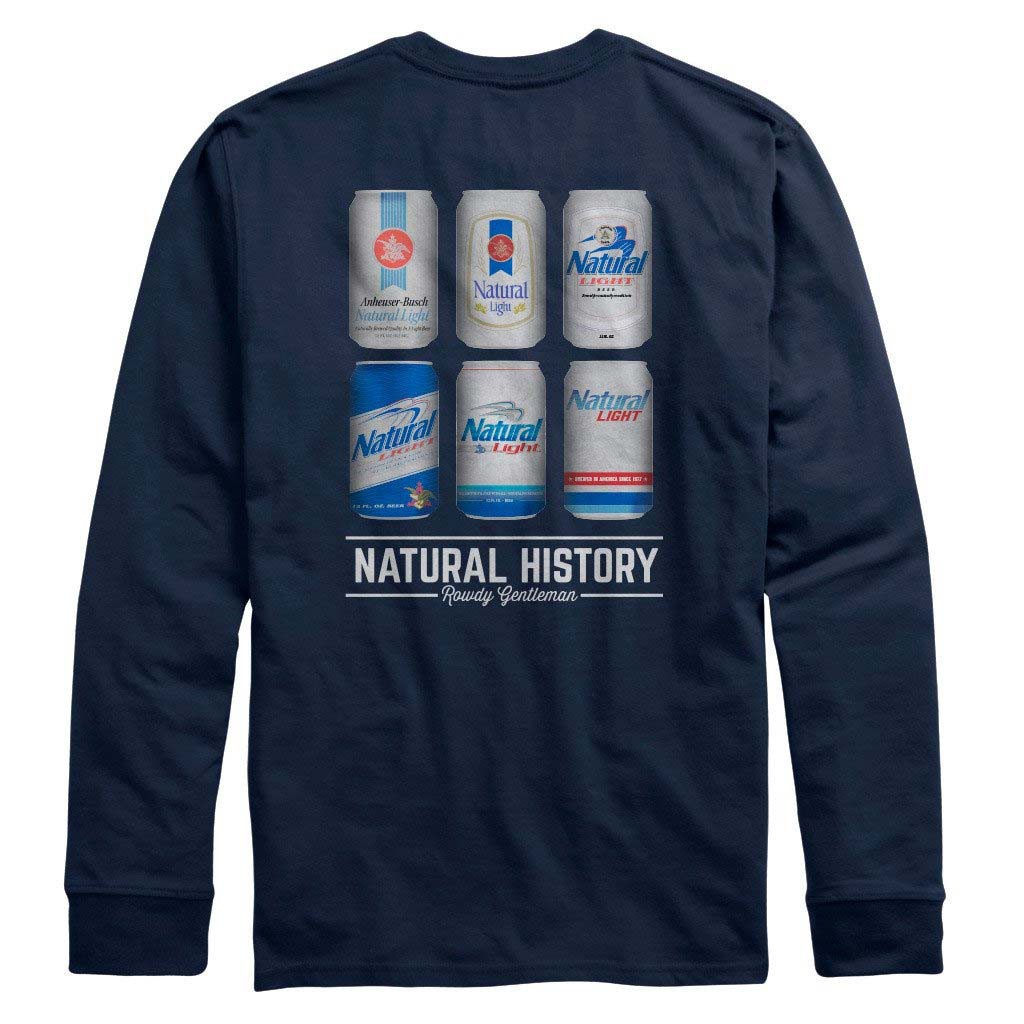 Natural Light Natty History Rowdy Gentleman Long Sleeve Navy Blue Tee Shirt
