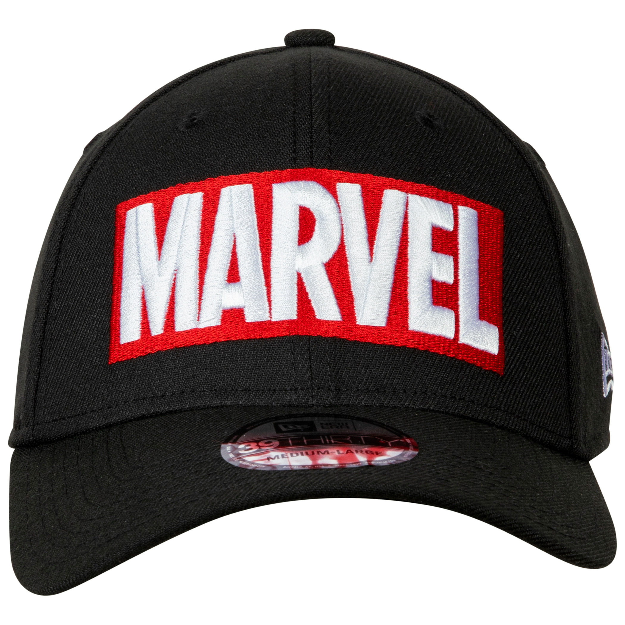 Marvel Brand Logo BLACK Label New Era 39Thirty Fitted Hat