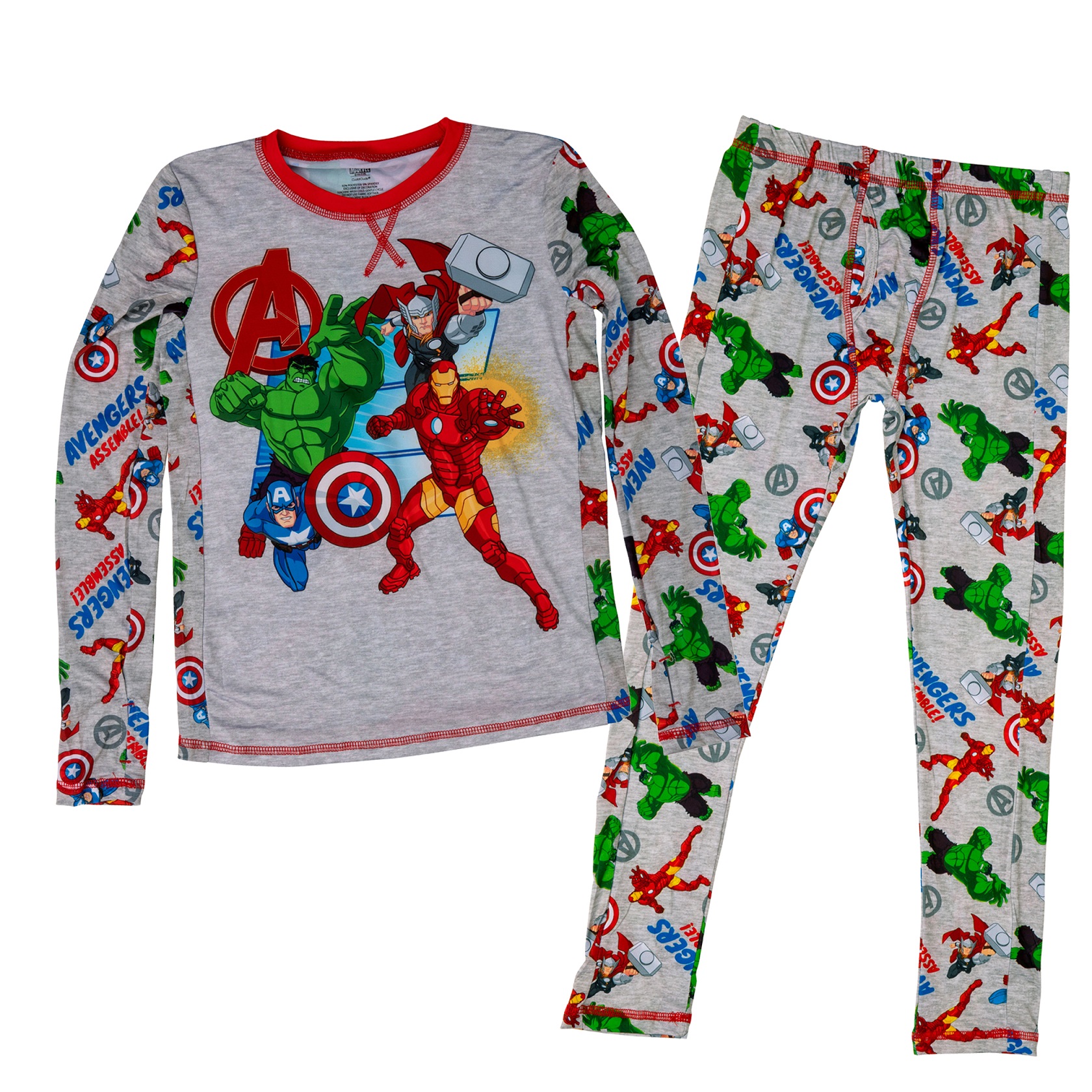 Avengers Characters All Over Print 2-Piece Youth Grey Pajama Set