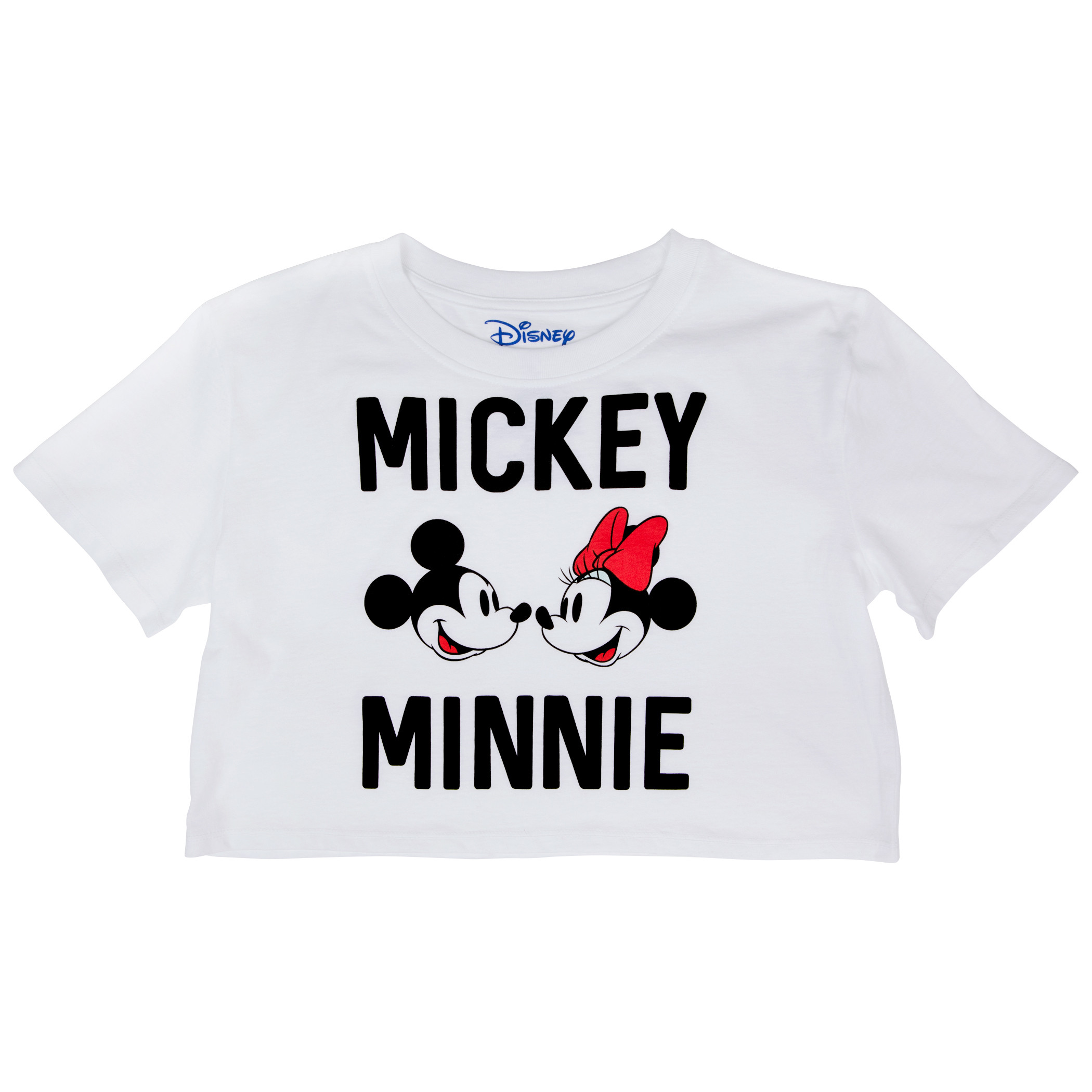 Disney Mickey and Minnie Mouse Faces and Text Crop Top Tee
