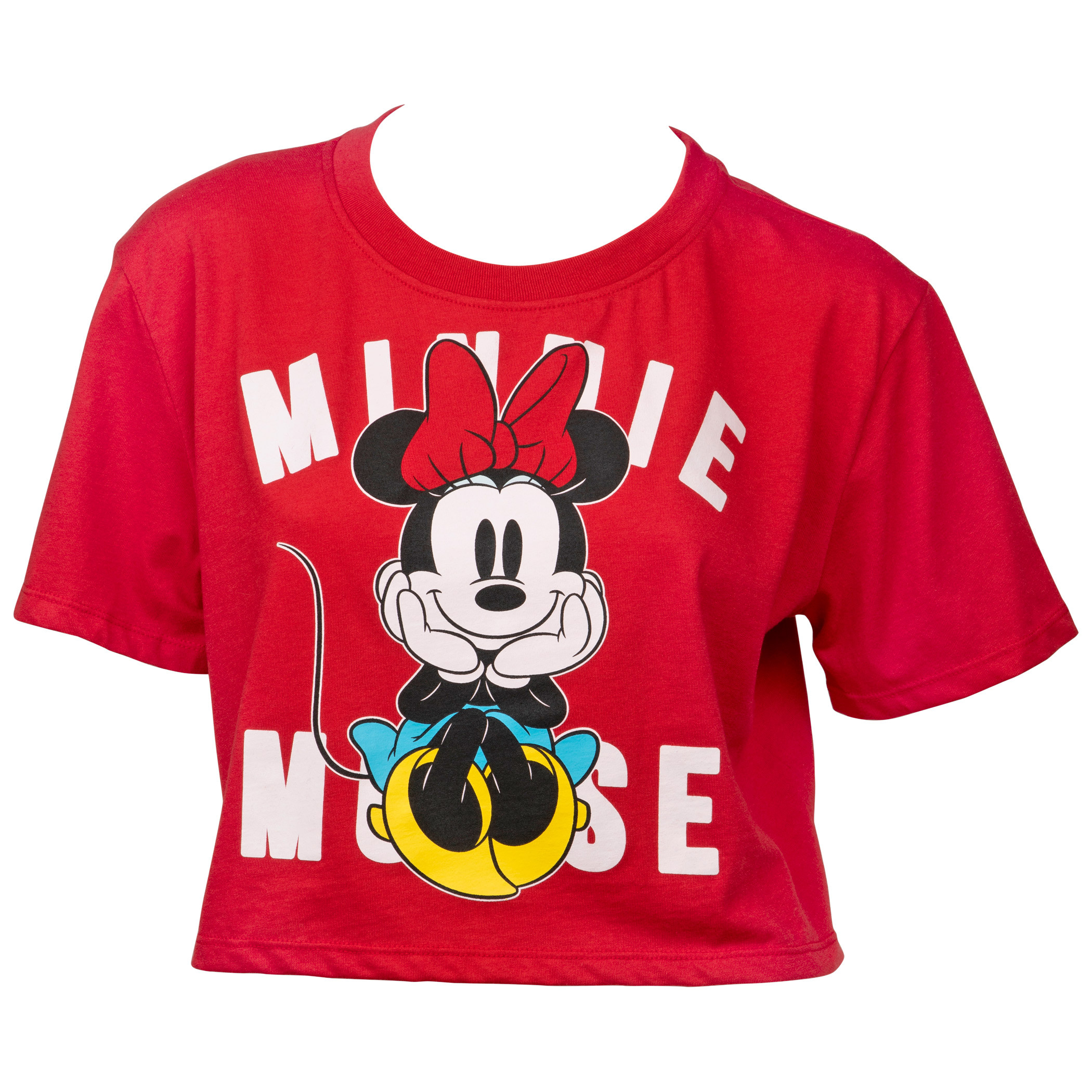 Disney Minnie Mouse Sitting on Text Crop Top Tee