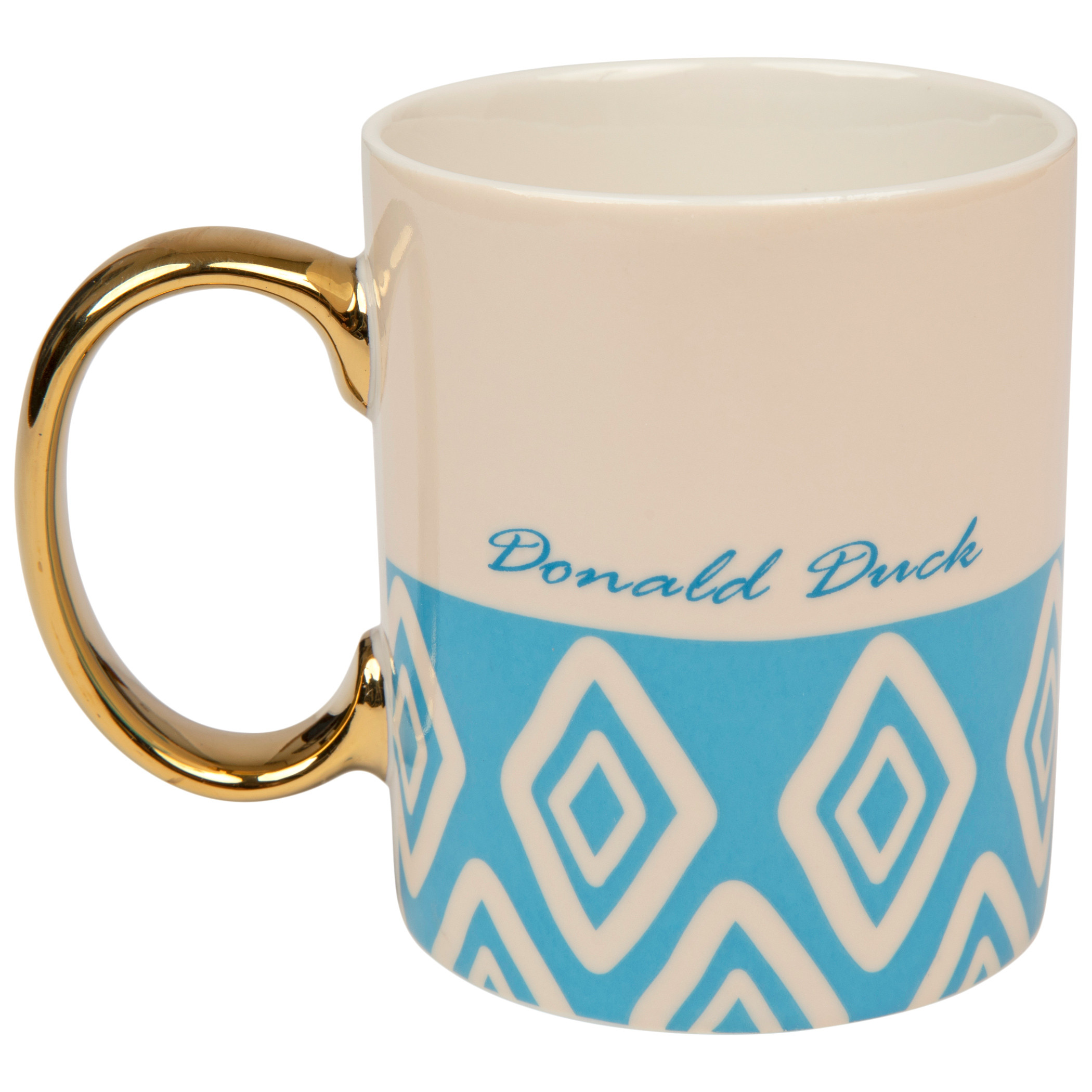 Disney Donald Duck Pattern With Gold Handle 11 Ounce Ceramic Mug