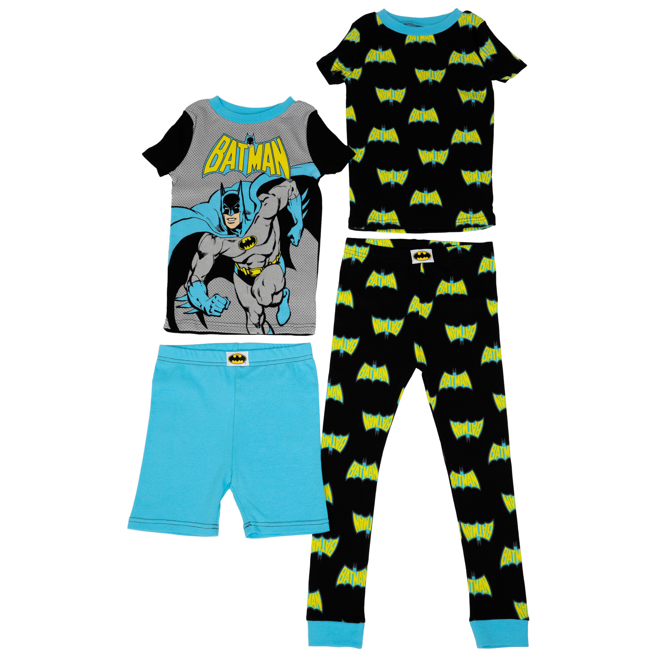 Batman Figure and All Over Symbols Youth 4-Piece Pajama Set