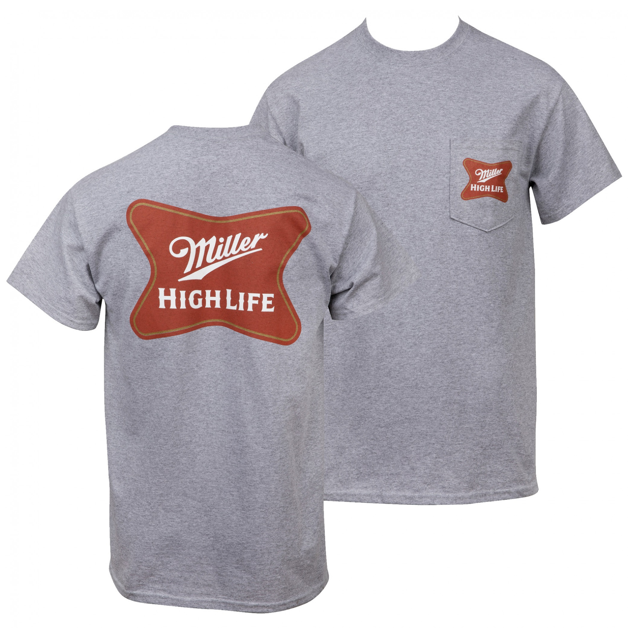 Miller High Life Logo Front and Back Print Pocket T-Shirt